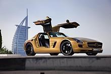 Der Star auf der International Motor Show in Dubai, der SLS AMG Desert Gold. Foto: auto-reporter.net 